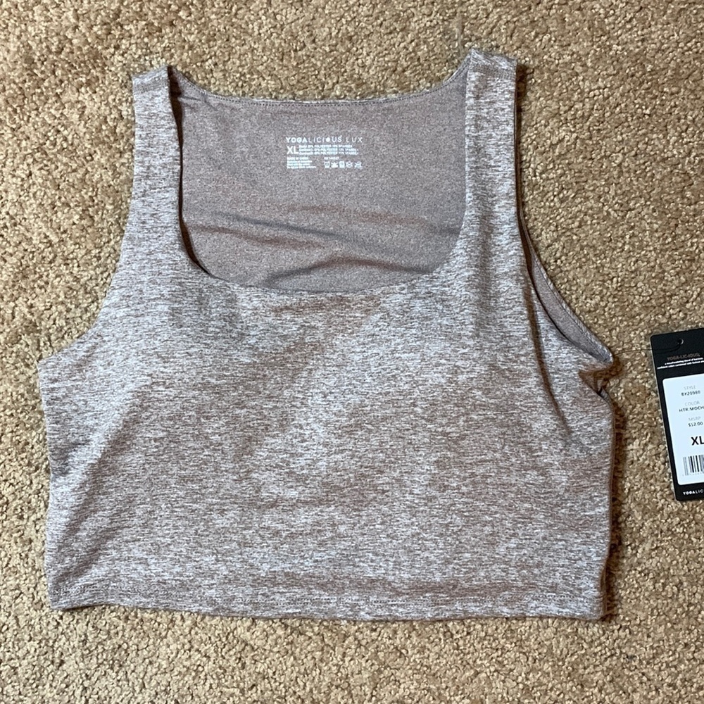 Yogalicious “Mocha” Tank Top with built in bra, Size XL, New with tags
